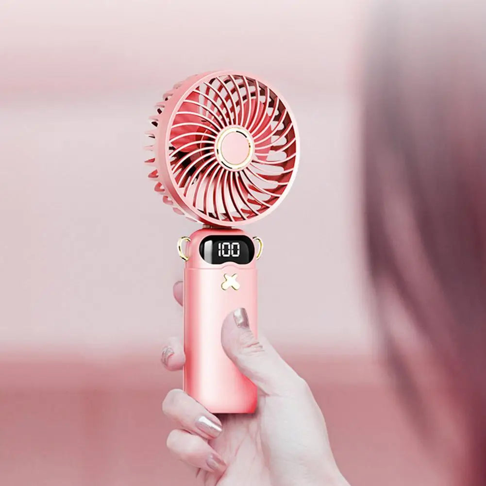 Portable Mini Fan With 6 Speeds LED USB Rechargeable Charging Small Foldable Battery Fans Handheld Desk Bedroom Indoor Outdoor