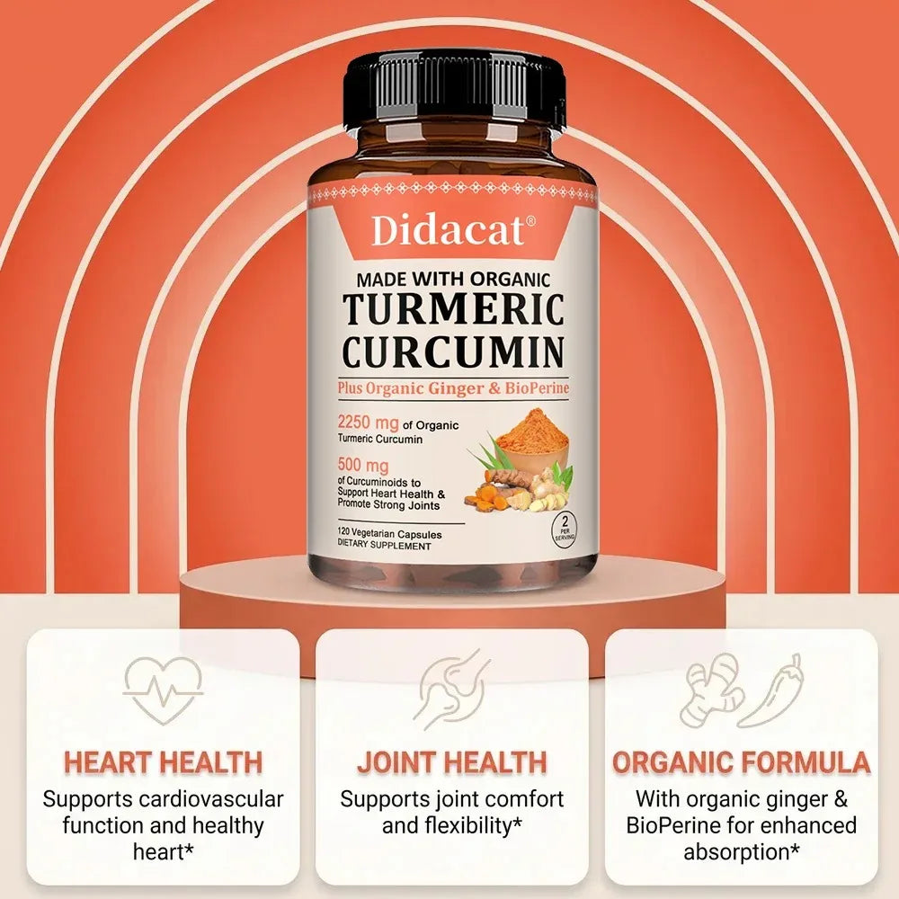 Turmeric Curcumin Capsules - with Black Pepper, Supports Joints, Digestion, Immune Health, Improves Mobility