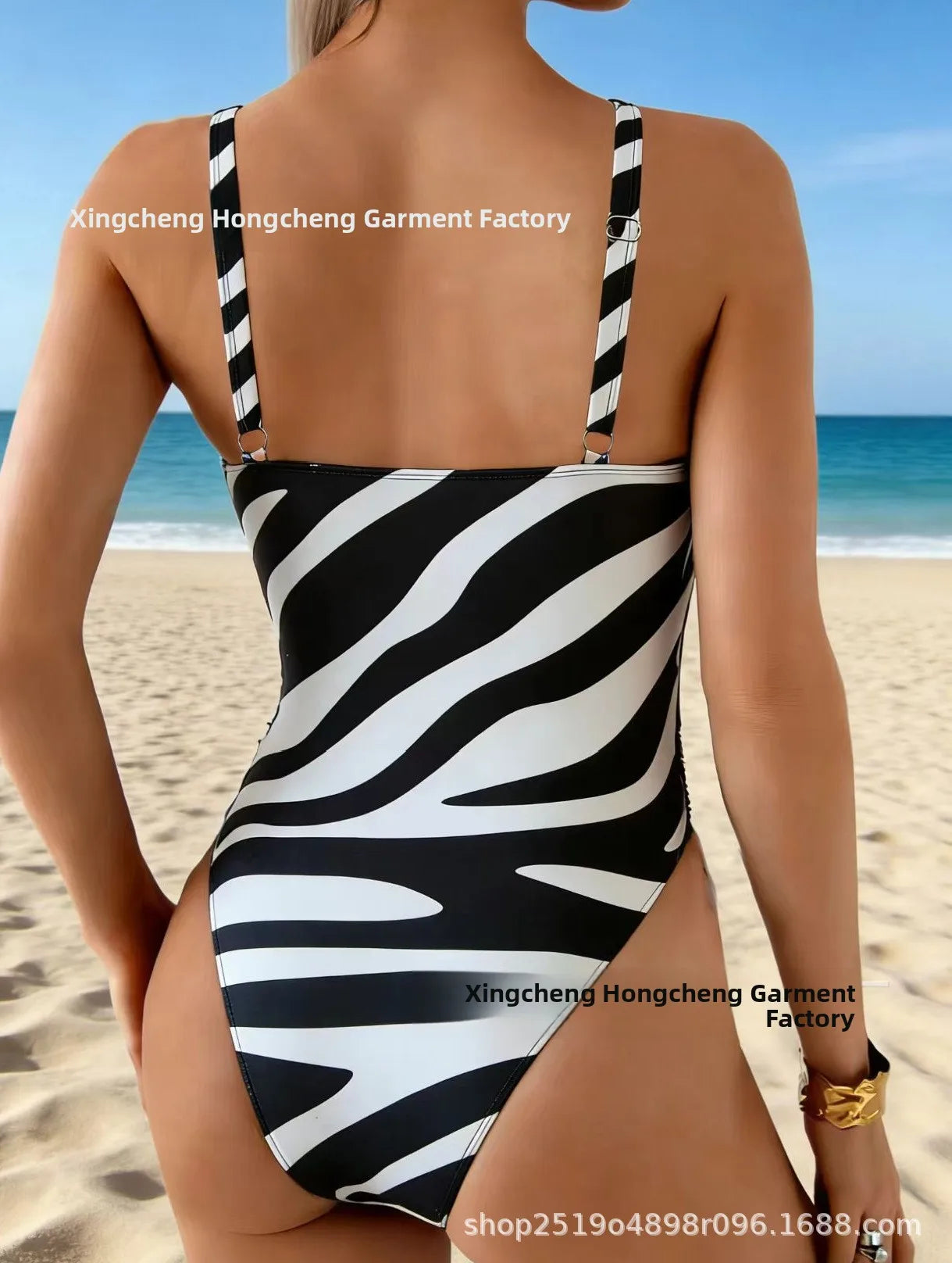 Fashionable Women's One-Piece Swimsuit Tummy Control Trendy Swimwear Cross-Border 2026 New Style Pure Color No Sleeve