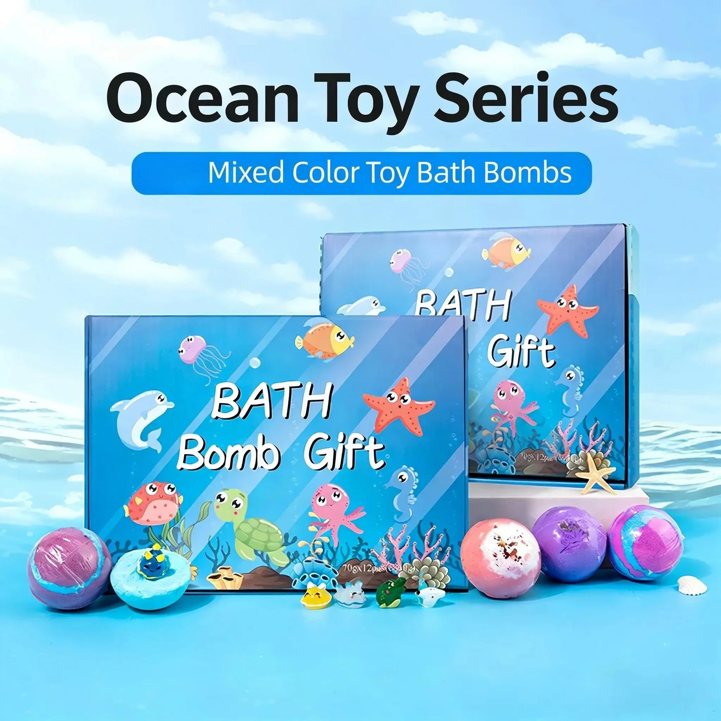 12PCS Bath Bombs Kids Bath Gift Ocean Bath Ball With Hidden Toys Sea Salt Flower Fruit Scented Bubble Ball Foot Bath Set