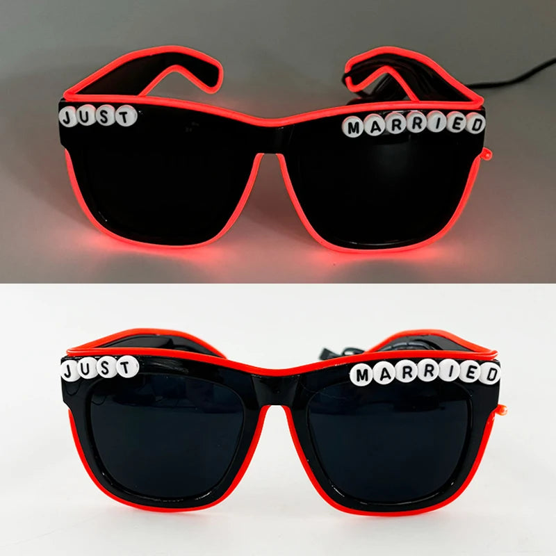 LED Just Married Glasses Wedding Bride To Be Surprise Gift Couple Glasses Souvenirs Glowing Heart Glasses Married Sunglasses