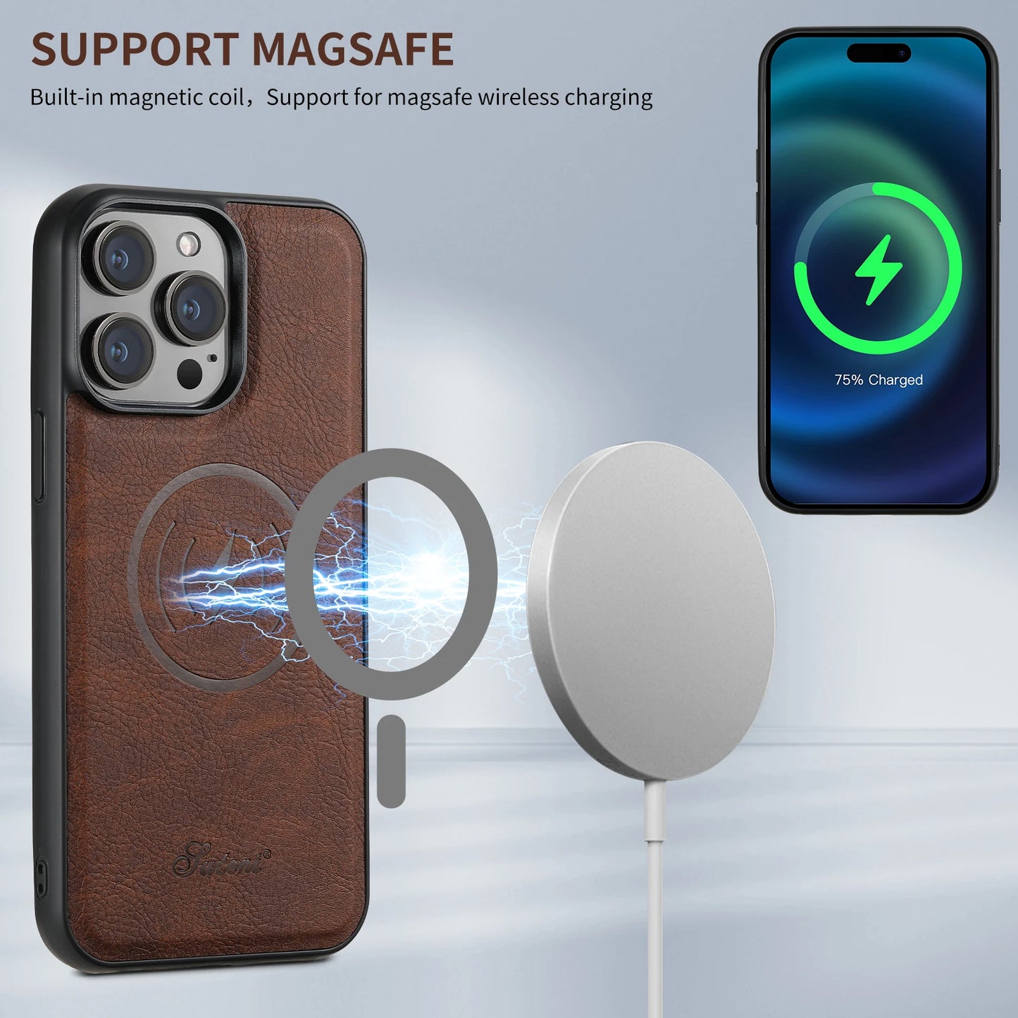 Wallet Phone Case Card Holder Leather Magnetic Pocket Cover For Wireless Charging For iPhone 12 13 14 15 16 Plus 17 ProMax