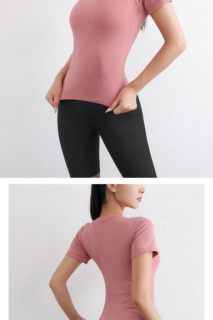 Fitness breathable short-sleeved yoga wear female tops high elasticity running quick-drying clothes sports tights t-shirt