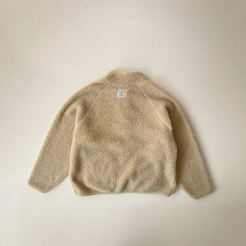 Spring Autumn Baby Kids Sherpa Fleece Jacket, Solid Color Loose Fit Warm Outerwear for Boys Girls Toddler 73-100