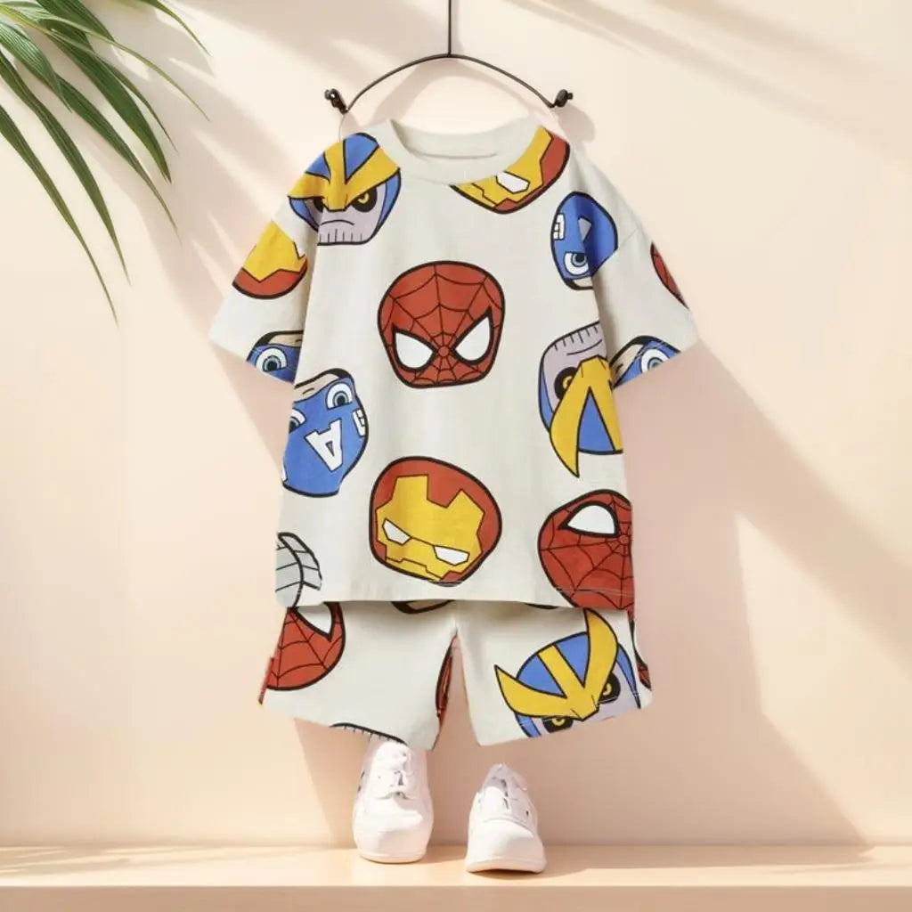 Spiderman T-shirt Shorts Two Piece Set 2025 New Summer Clothing Popular Design Baby Boy Short Sleeve Suit Tees Tracksuits