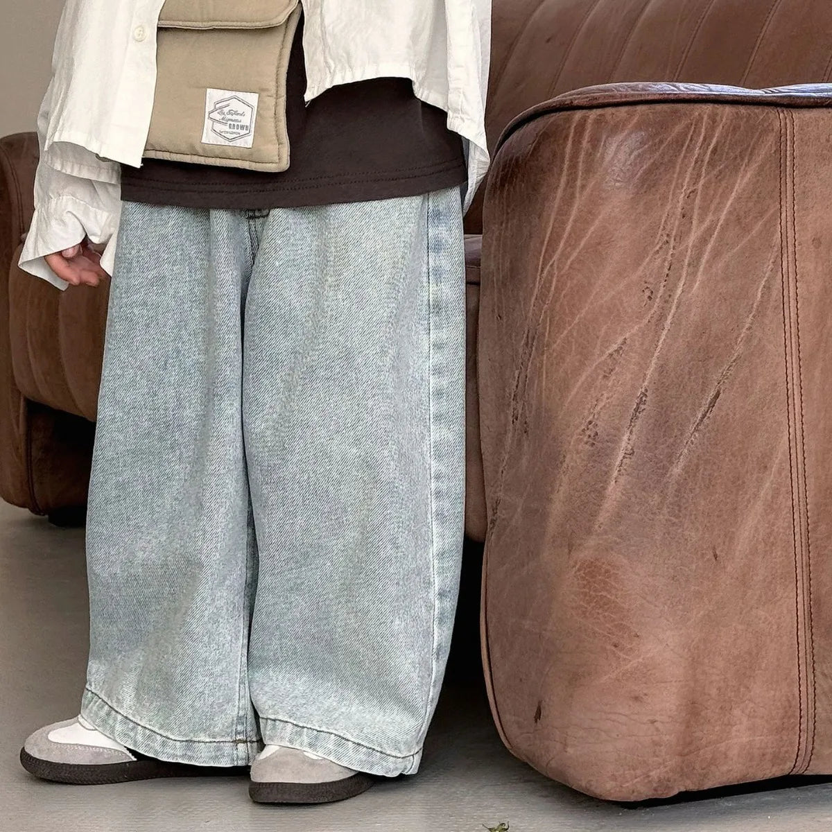 Kids Pants Spring New Korean Causal Children Clothing Boys Girls Simplicity Versatile Straight Leg Jeans Loose Motion Trousers