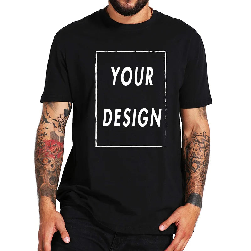 Men's customized T-shirt with their own logo, text, and photos printed on the front and back, customized high-end gifts, Europea