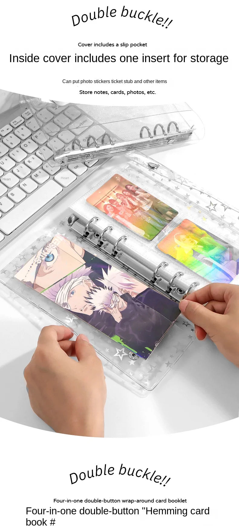 A6 6-Hole Narrow Half Laser Full Sky Star PVC Double Buckle Flip Cover Three Fold Loose Leaf Notebook Detachable Cover