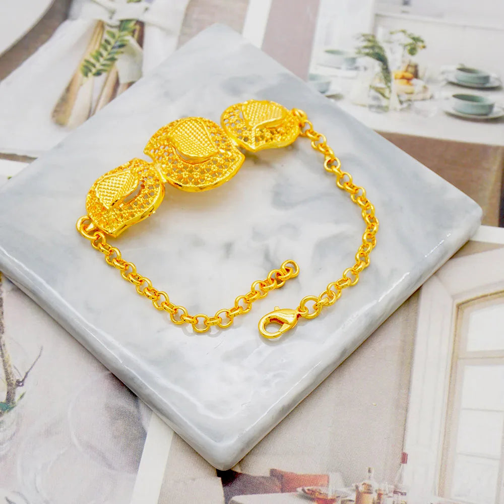 GDJWRI New Luxury Necklace and Earrings Jewelry Set Women Gold Color Copper Elegant African Ethiopian Dubai Wedding Party Gift