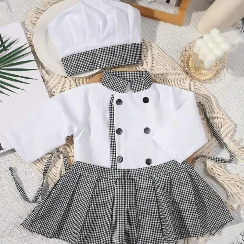 F19F Baby Photo Props Cook Hat Coat Outfit Set Photoshoots Props Infant Cook Costume