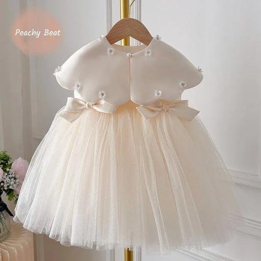 Baby Girl Princess Bow Silk Tutu Dress Sleeveless Infant Toddler Child Elegant Solid Vestido Birthday Party Baby Clothes 1-5Y