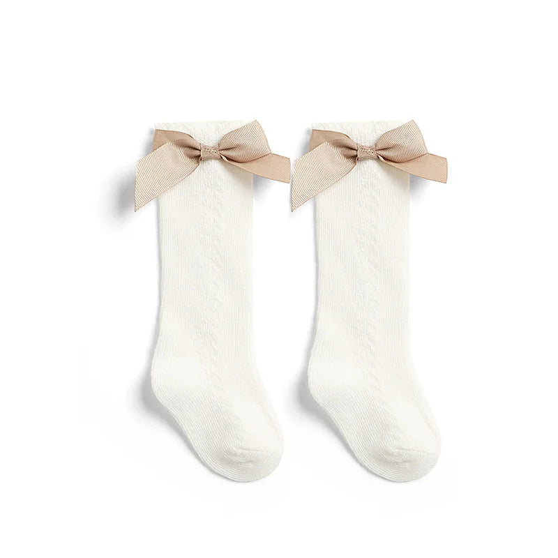 1 Pairs Kids Knee High Socks Baby Girls Boys Bow Long Sock Soft Cotton Mesh Breathable Children Hollow Out Socken For 0-7 Years