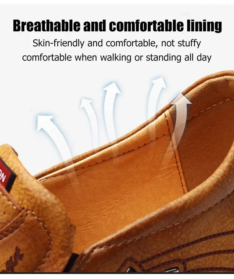 Men's Leather Shoes Casual Shoes Slip On Soft Leather Soft Sole Breathable Shoes Fashionable Textured Soft Leather-Shoes