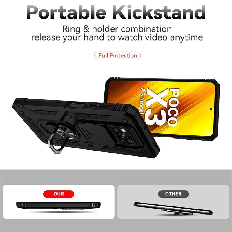 For Xiaomi Poco X3 Pro Case Armor Car Magnetic Holder Phone Cases For Poco X3 NFC X 3 Pro X3Pro Slide Camera Protect Back Cover
