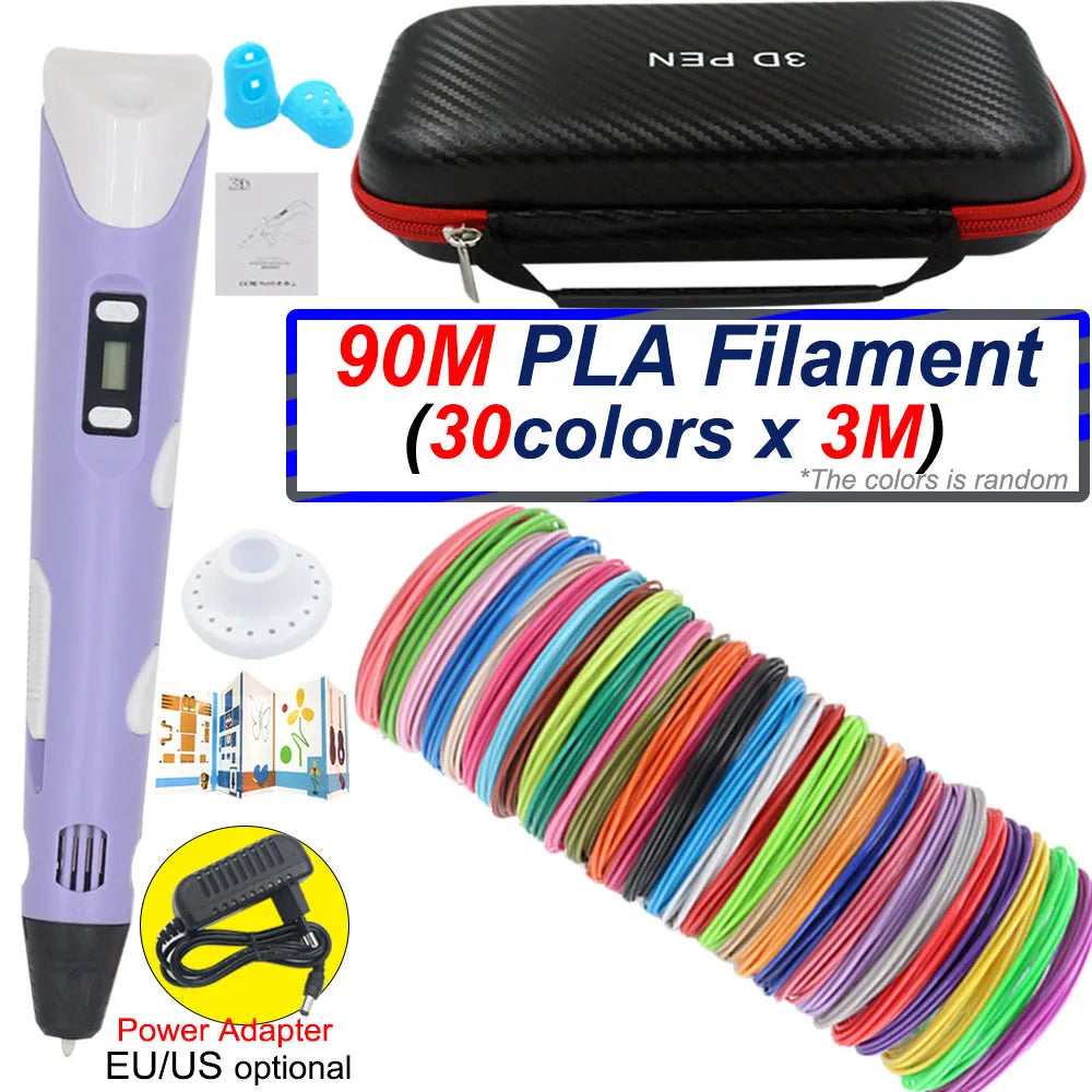 Surprising Children's 3D Printing Pen Set with LCD Display,Power adapter,Travel Case,PLA Filament,Kids Birthday Christmas Gift