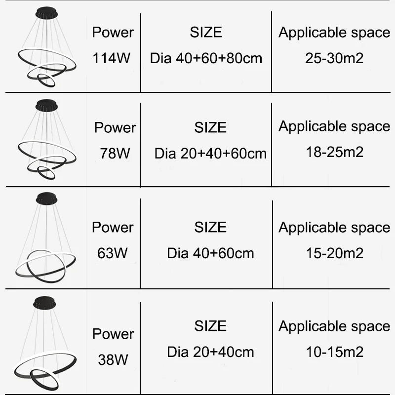 Led Circle Ceiling Hanging Chandelier Rings  Black Loft Living Dining Room Modern Pendant Lamp Kitchen Indoor Lighting Fixture