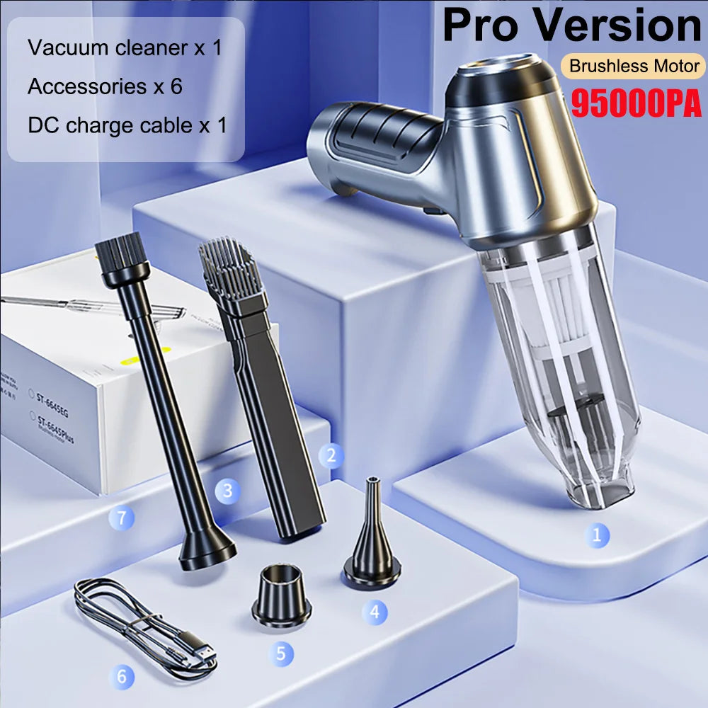 Car Vacuum Cleaner Wireless 95000PA Strong Suction Vacuum Cleaner Portable Handheld Vacuum Cleaner Blower 2in1 for Car Home