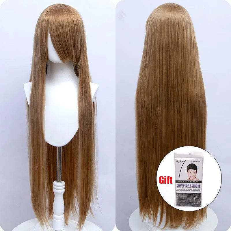 Snoya 100cm synthetic long straight cosplay wig with bangs Heat Resistant hair Anime pink blonde red purple women wig