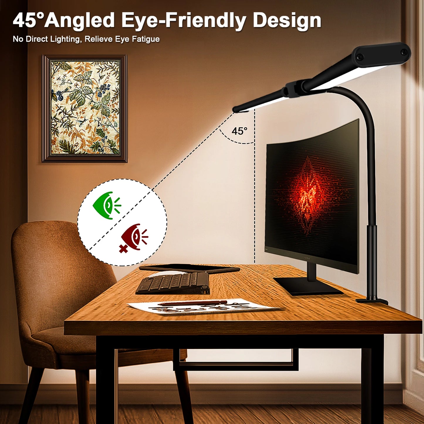 Double Head LED Clip Desk Lamp Architect Table Lamp for Home Office Lighting 3 Color Mode and 10 Dimmable Eye Protect Desk lamps