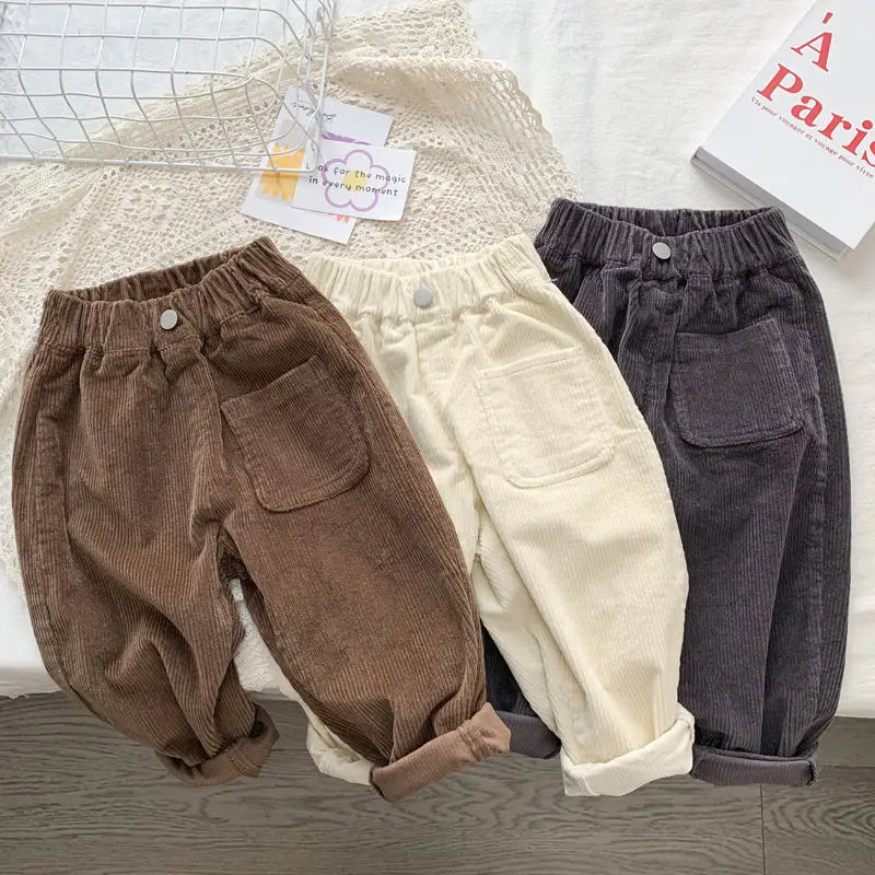 Boy Korean Children's Clothing Spring Fall Kids Trousers Corduroy Boys Pants Solid Pants Baby Girls Outfit Clothes for Teenagers