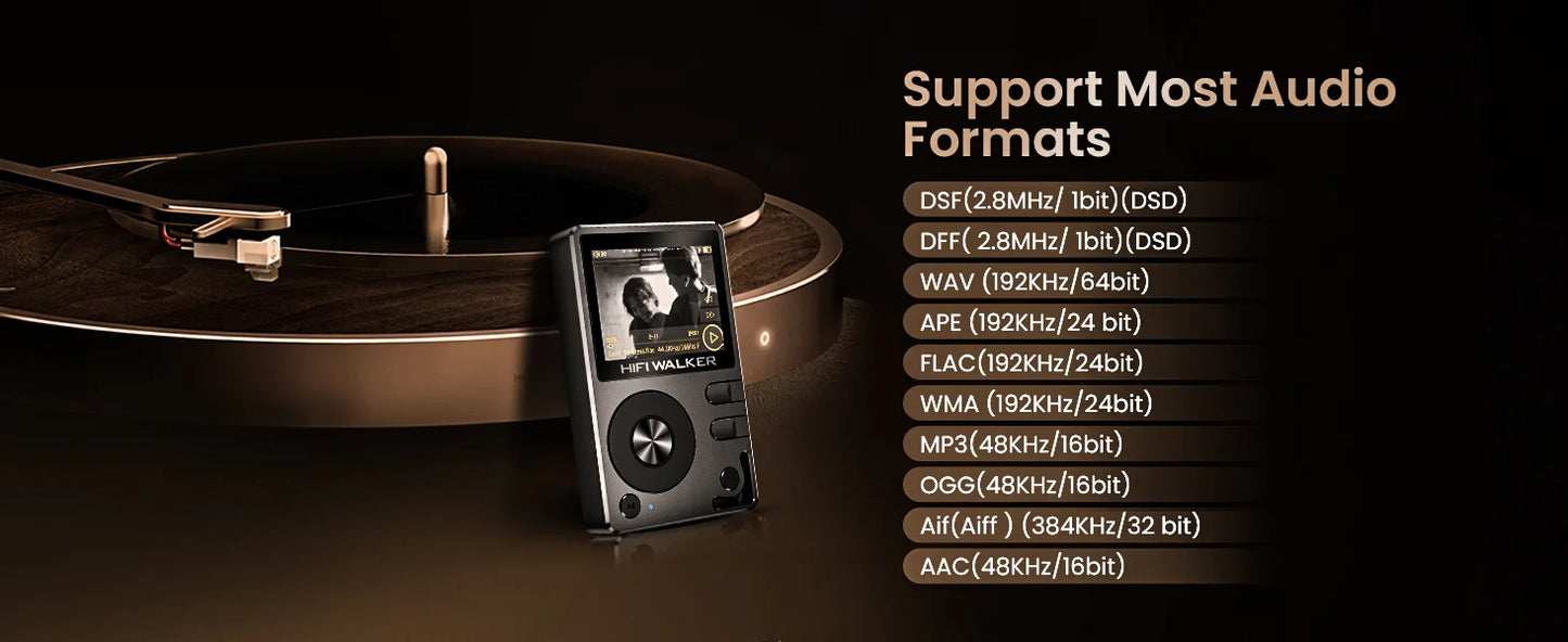 HIFI WALKER H2 Hi-Res MP3 Music Player Bluetooth Portable 128GB High Sound Quality  DAC FLAC APE Type-C Digital Audio Player