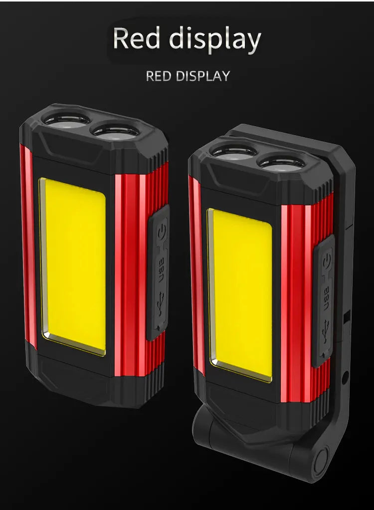 Portable COB Magnetic Work Light Rechargeable LED Flashlight Super Bright Camping Waterproof Car Repair Lamp with Brackets