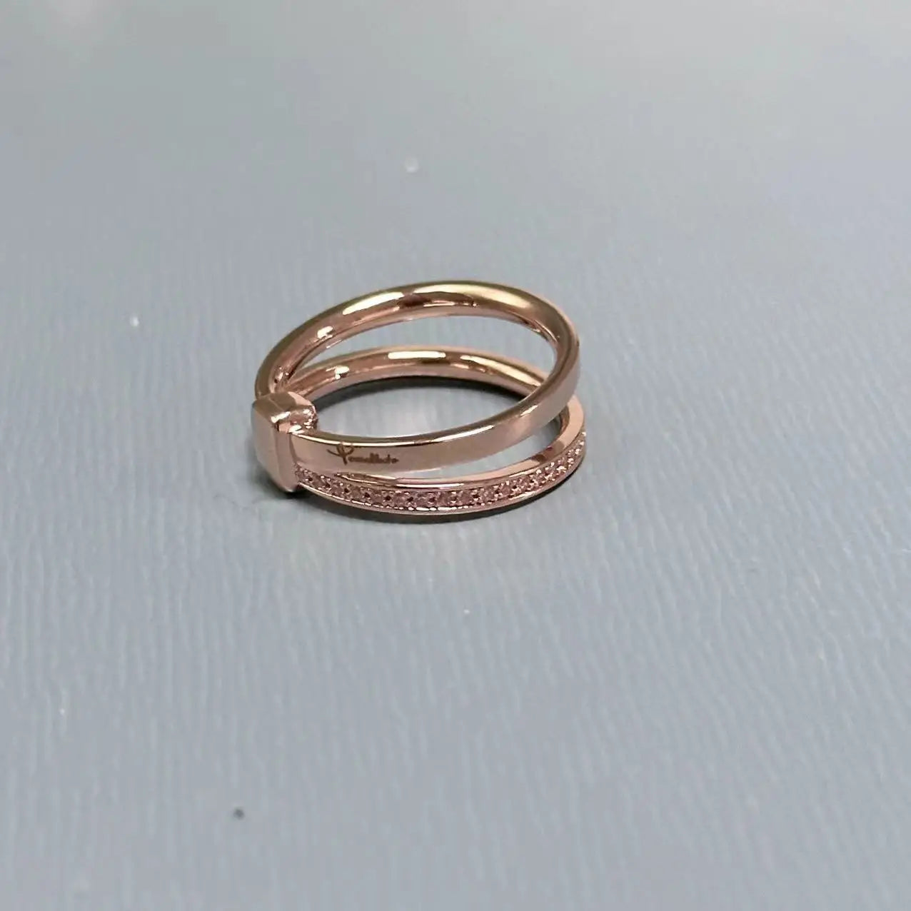 New Elegant P-Together Double-Hoop Zircon Ring Copper With Rose Gold Plated Fashion Jewelry Gift For Women