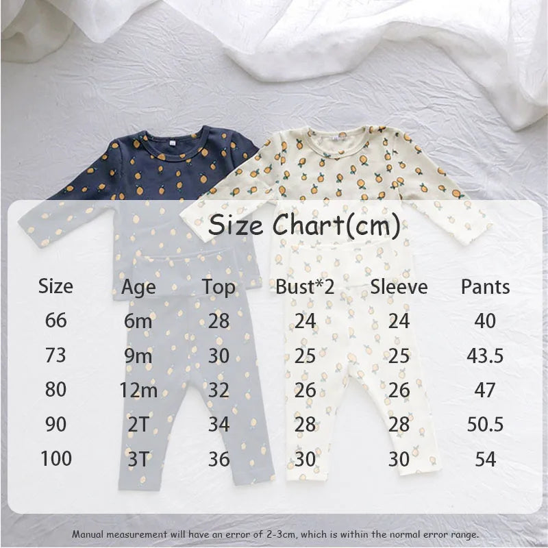  Fall Baby Pajamas Set 0-3Y Girls Lemon Printed Sleepwear 2Pcs Infant Boys Underwear High Waist Belly Protection Home Clothes