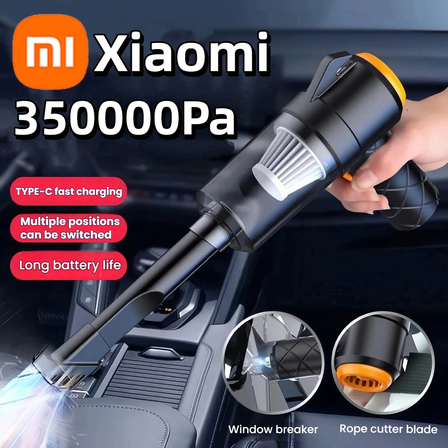 Xiaomi 350000PA Car Vacuum Cleaner Wireless 6 In 1 Handheld High Power Rechargeable Strong Suction Blowing Vacuum Cleaner