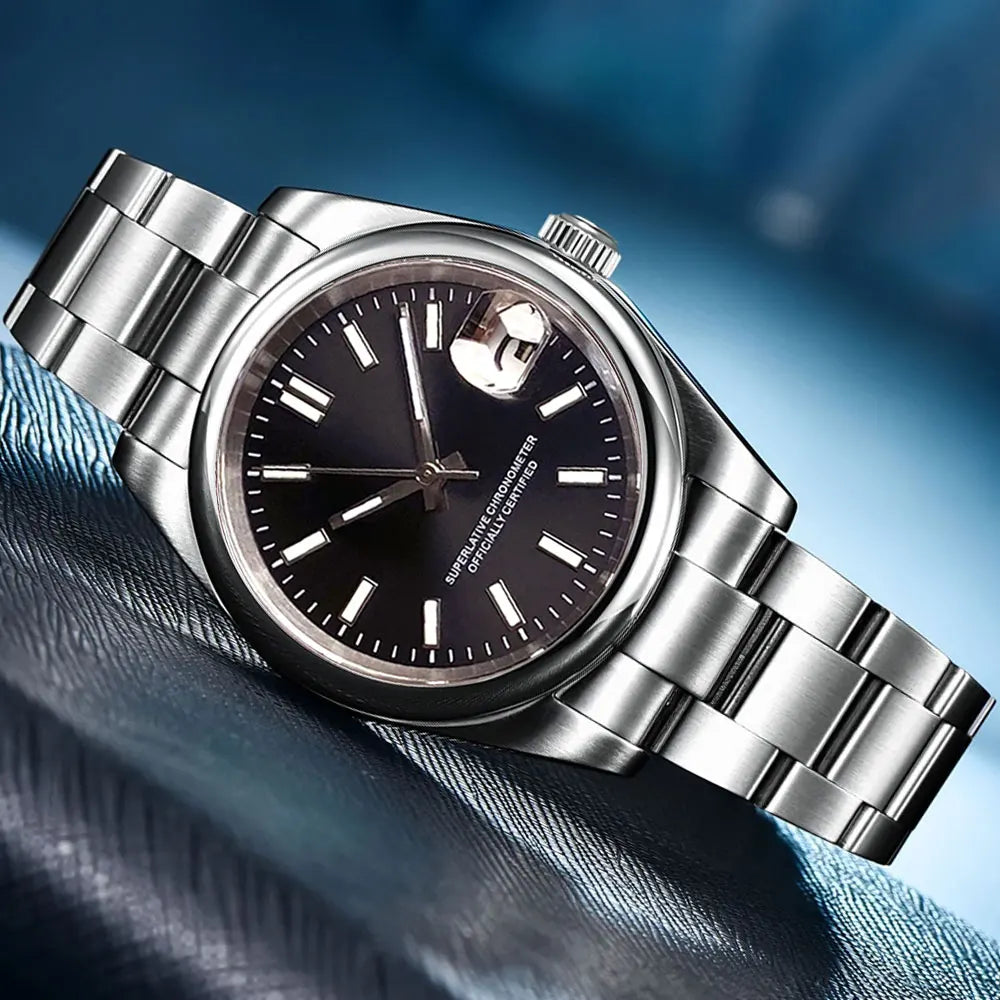 Tandorio New Round Sapphire Glass 200m Waterproof Black Sunbrust Dial Japan NH35A Automatic Mechanical Movement Men's Watch