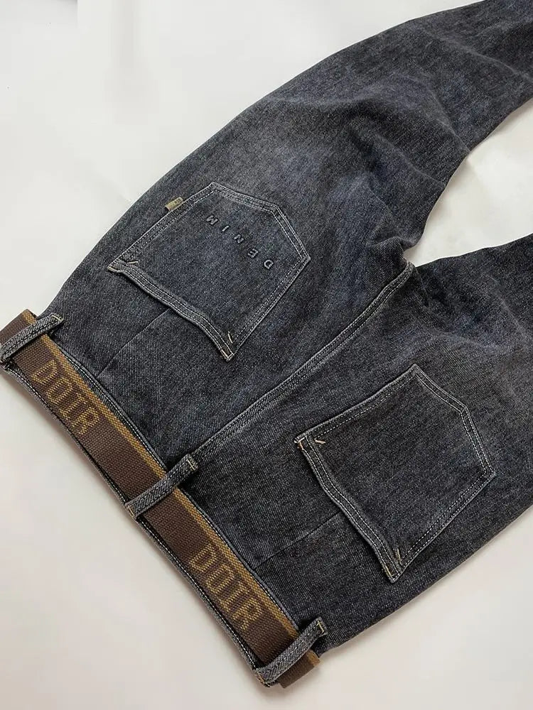 High Quality Fashion Luxury Washed Men's Slim Jeans Elasticity Black and Gray Classic Designer Cargo Denim Boyfriend Jeans Men