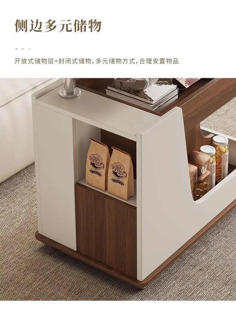 Solid Wood High-End Bedroom Furniture Luxury Modern Slate Multifunctional Side Cabinet Sofa Trolley Lift Capabilities Accessible