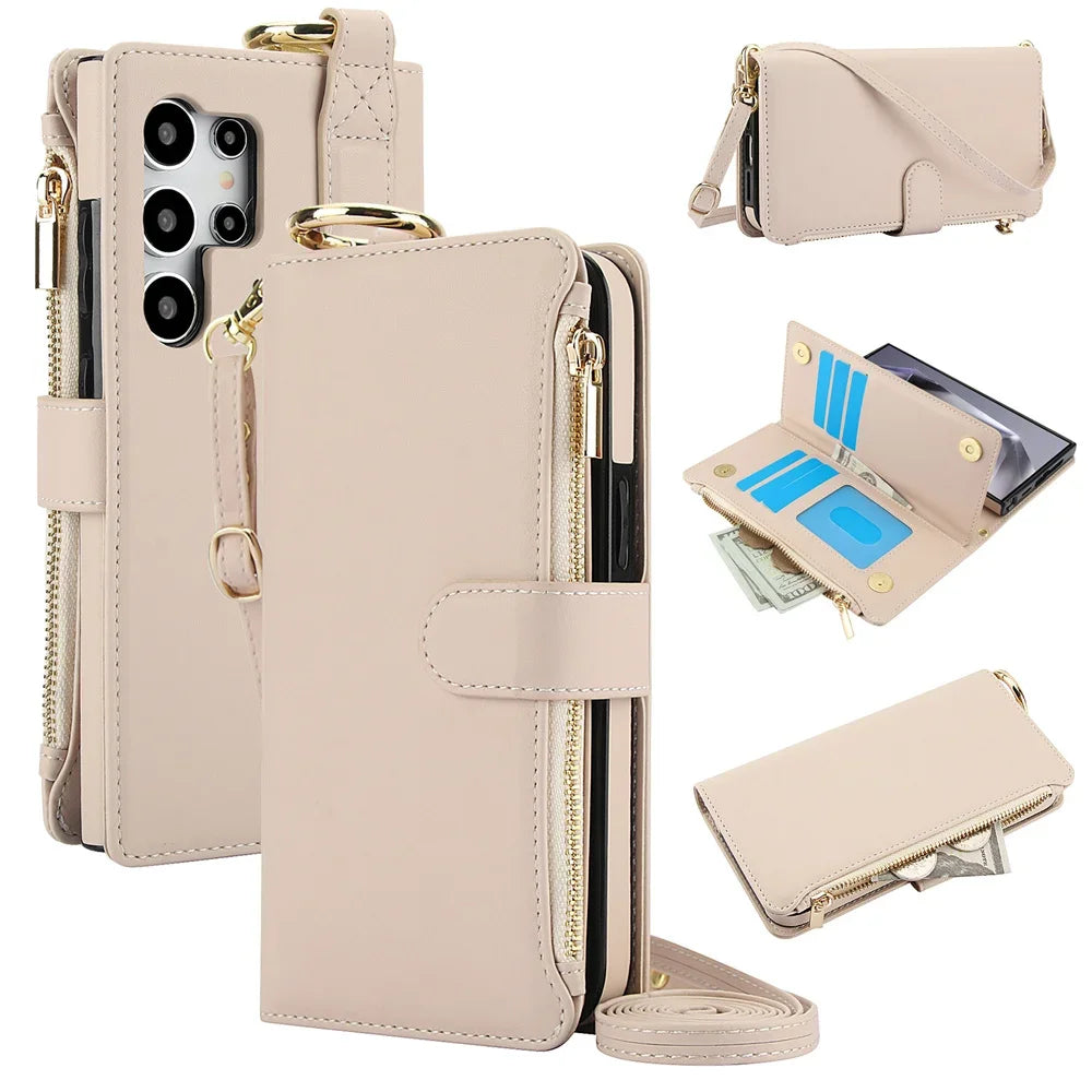 Crossbody Wallet Phone Case For Samsung Galaxy S23 S21 FE S24 S22 Plus S25 Ultra A13 A14 A15 A52 A52S A53 A54 A55 A72 A73 5G