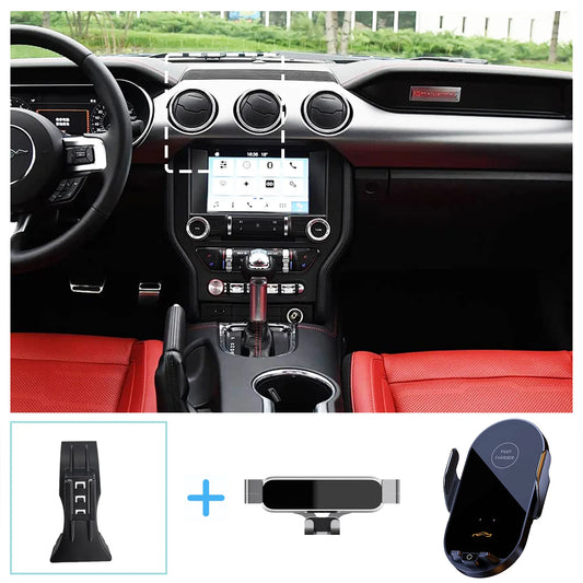 For Ford Mustang 2015-2018 2019 2020 2021 Car Phone Holder Wireless Charging Bracket Base Gravity Stand Phone Mount Accessories