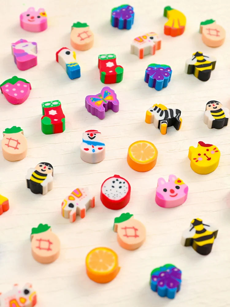 100~500pcs Mini Cartoon Eraser Bulk Multiple Styles Colored Fruit Animal Cake Design School Supply Student Festival Rewards TMZ