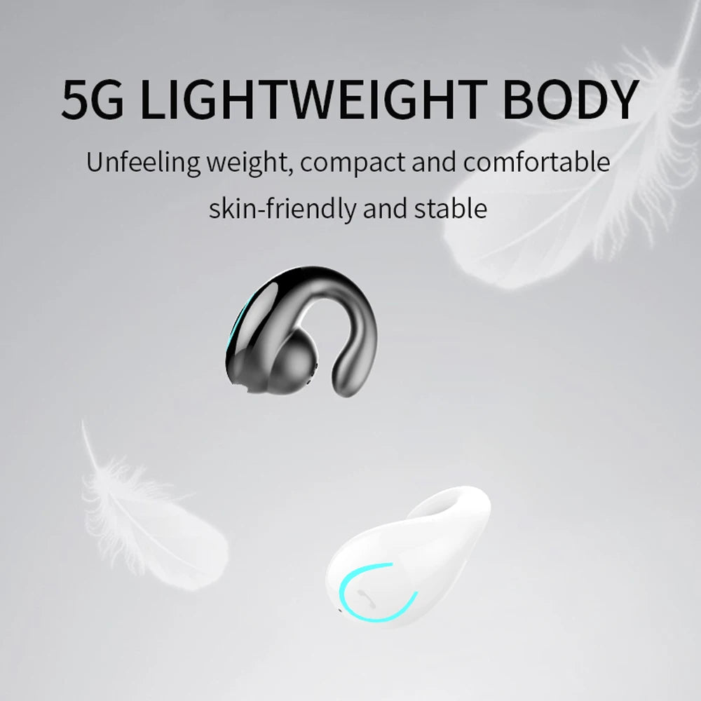 Bluetooth Headset 5.0 Tws Single Earless Clip On Sound Reduction Stereo Motion Touch Mini Wireless Headset