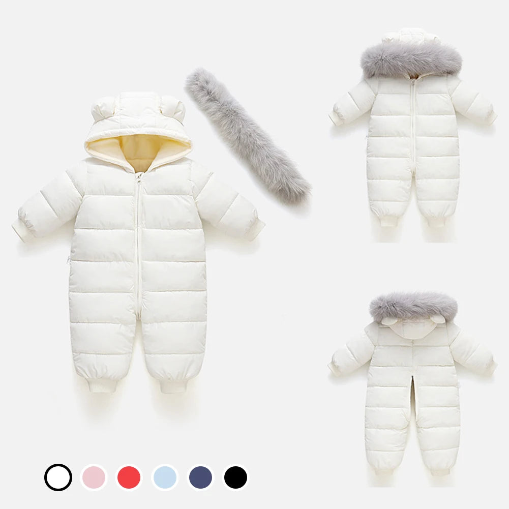 Baby Fur Hooded Jumpsuit,Waterproof -30 Degrees Snowsuits,Toddler Children's Winter Overalls,Infant Boys Girls Down Jacket 1-3T