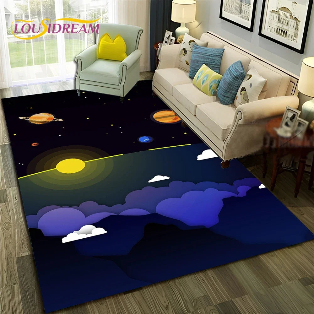 Galaxy Planet Star 3D Universe Space Carpet Rug for Home Living Room Bedroom Sofa Doormat Decor,Kid Area Rug Non-slip Floor Mat