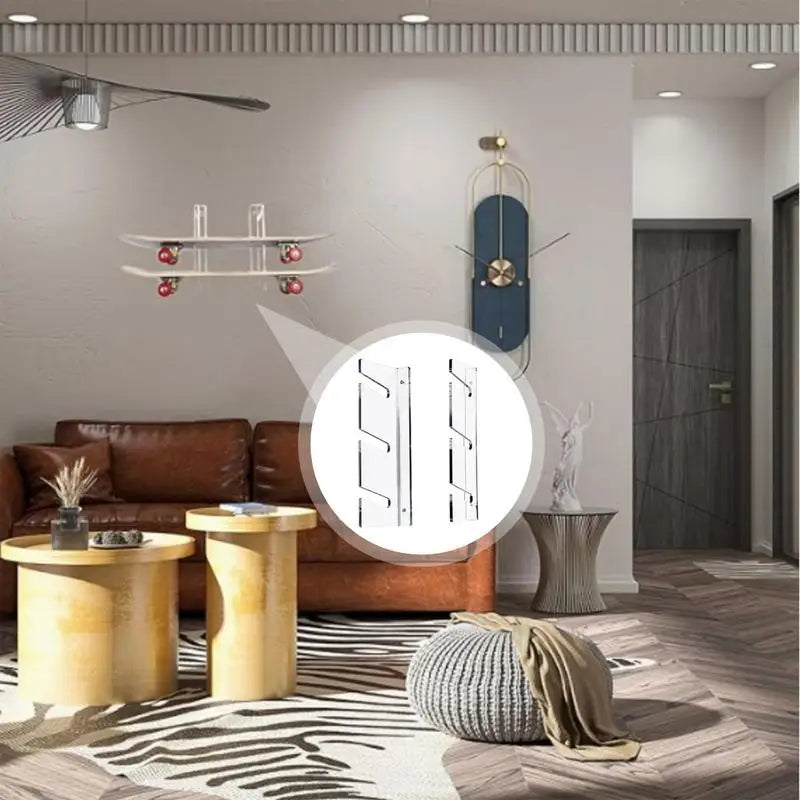 Skateboard Organizer Snowboard Storage Rack Wall Mounted Wall Mounted 3-Tiers Acrylic Snowboard Storage Fitness Equipment