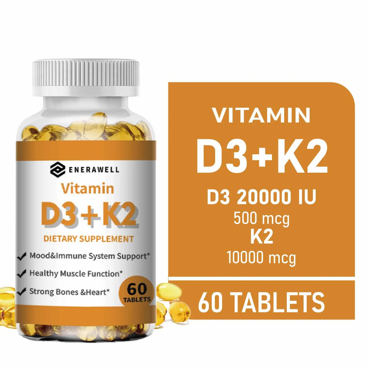 Vitamin D3 K2 Capsule - 20,000 IU Vitamin D3 Supports Bone & Teeth Health, Calcium Metabolism, Daily Body Wellness Supplement