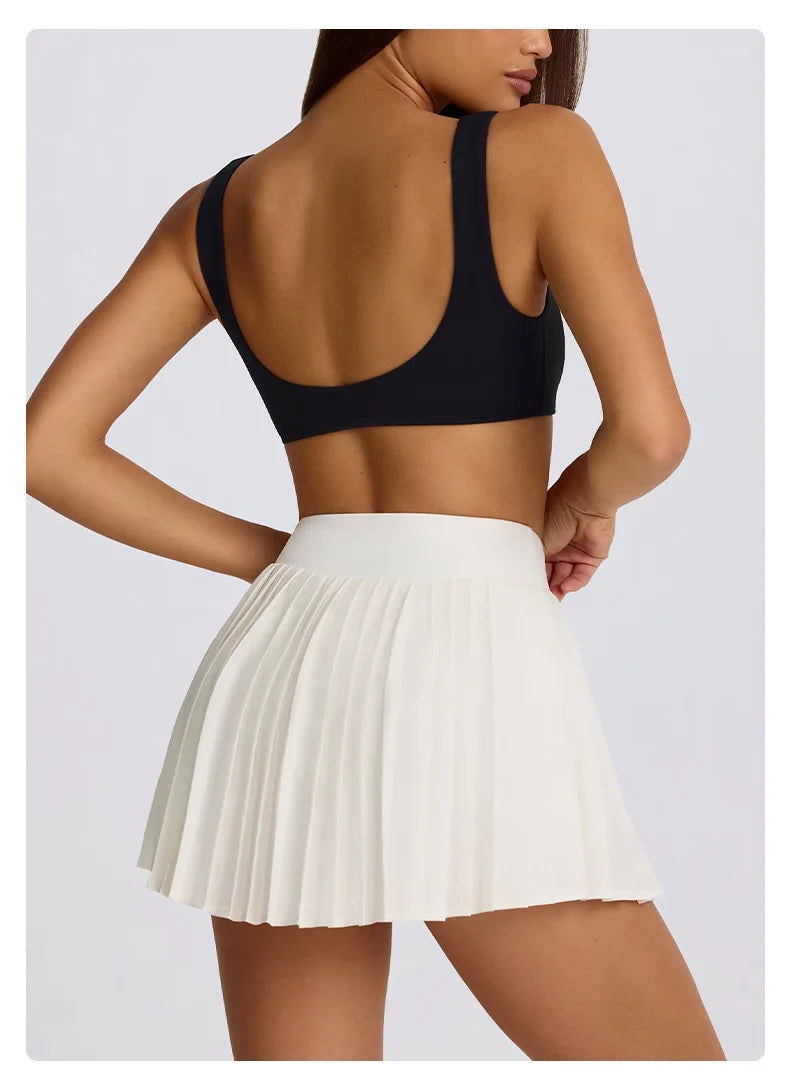 Women's High-Waisted Illusion Two-Piece Skort Quick-Dry Breathable Anti-Chafing Pleated Skirt for Running Gym Tennis
