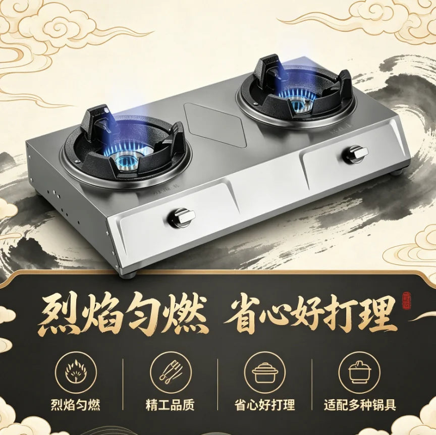 Single Double Burner Stainless Steel Gas Stove High Pressure LPG Commercial Home Cooking IAA