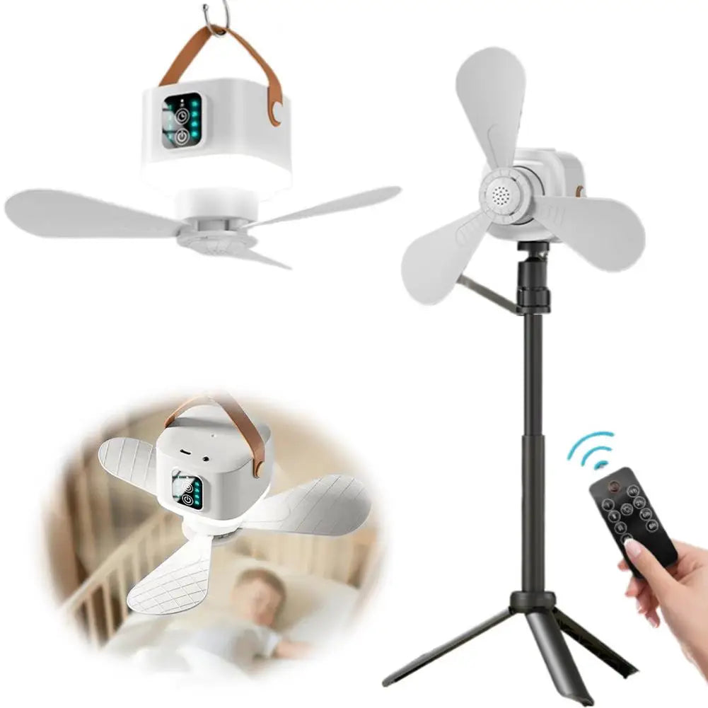 New Portable Rechargeable Ceiling Fan Wireless USB Hanging Fan With Timed remote control for Students Dorm Bed Outdoor Camping