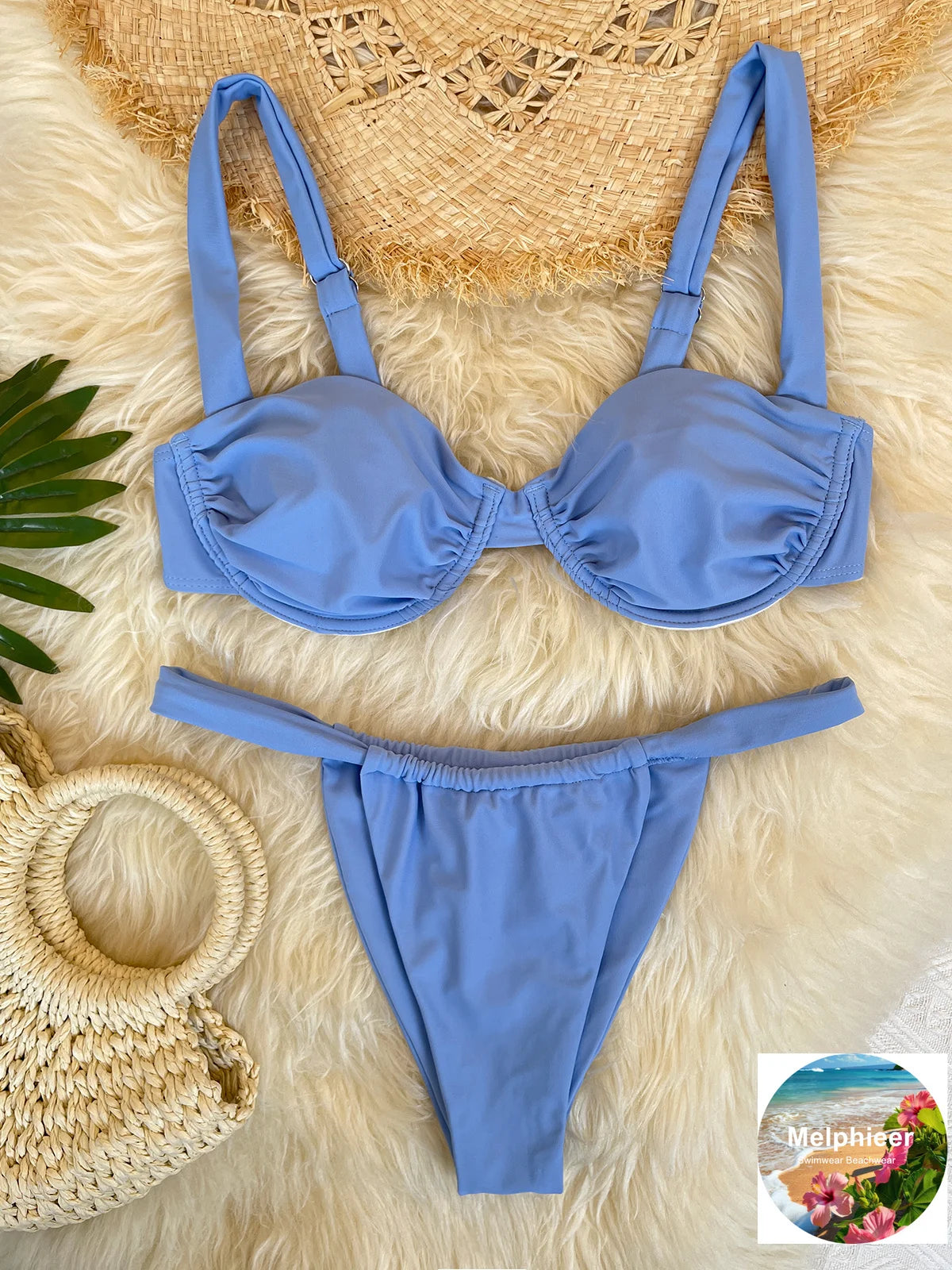 Melphieer Women's Solid Color Bikini Set Strappy Bandage Push-Up Swimsuit Summer Lady Beach Pool Club Swimwear Bathing Suit