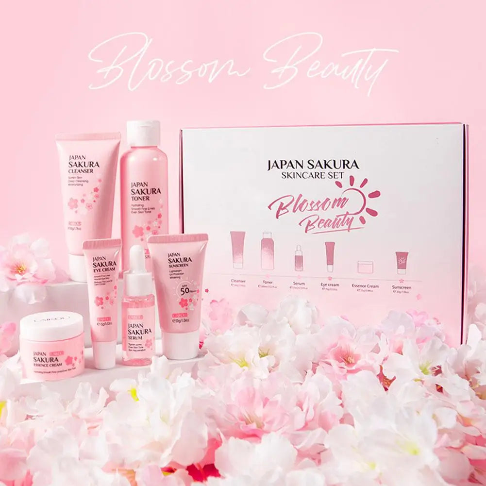 Sakura Skin Care Sets Face Cream Serum Toner Facial Cleanser Sunscreen Eye Cream Face Skin Care Set Gift box Routine Travel Kit
