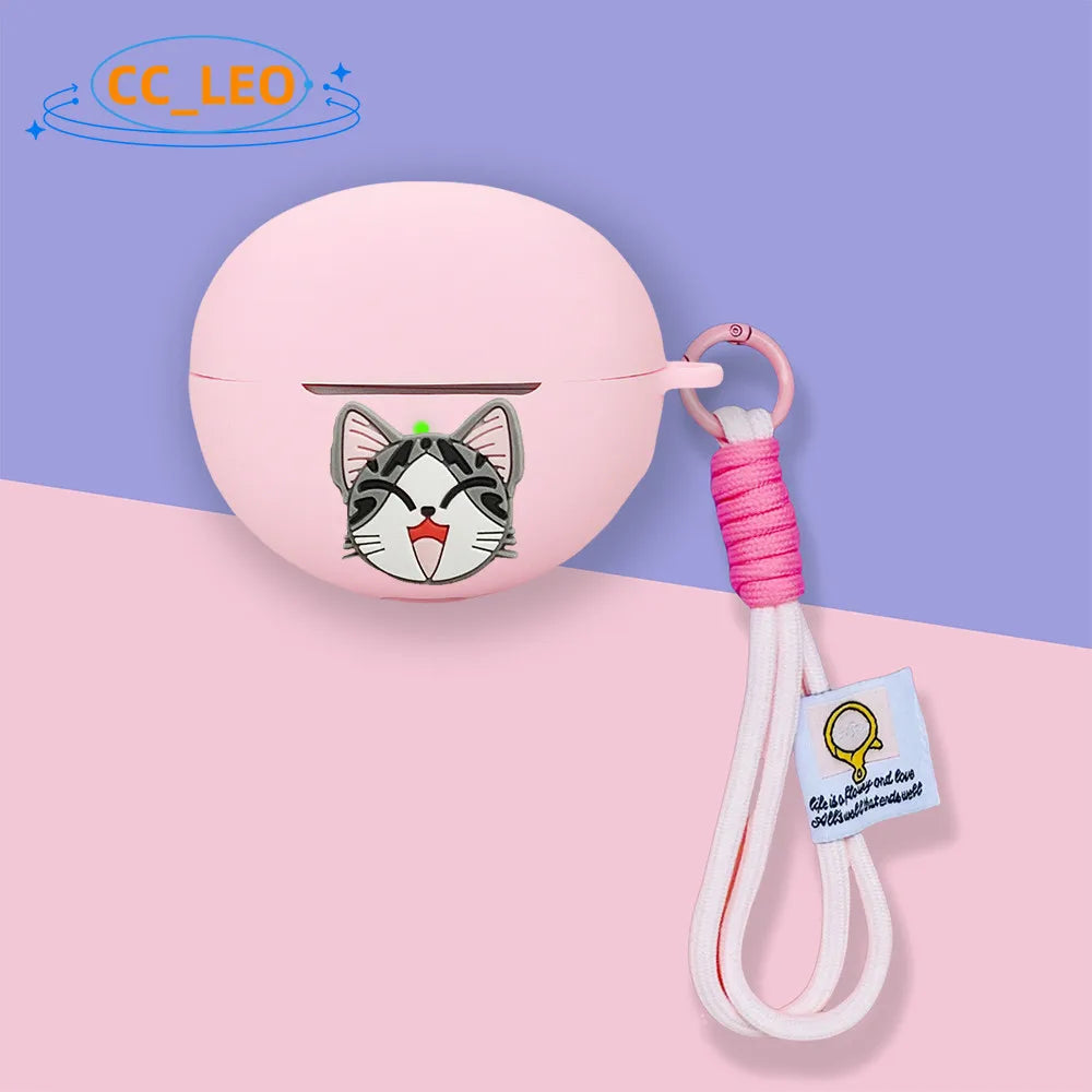 For Honor Choice EarBuds Clip Case Cute Lanyard Pendant Cartoon Cat Suitable for Honor Choice EarBuds Clip Protective Cover