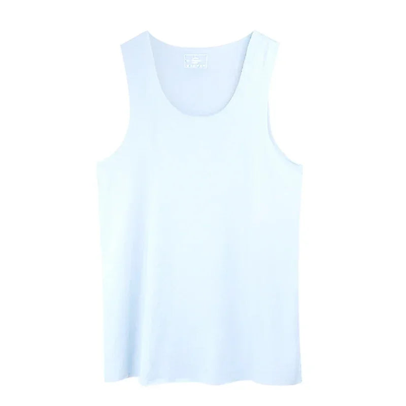 Men's ice silk sports trackless solid color I-word sweat vest single sleeveless tight-fitting fitness one-piece base shirt