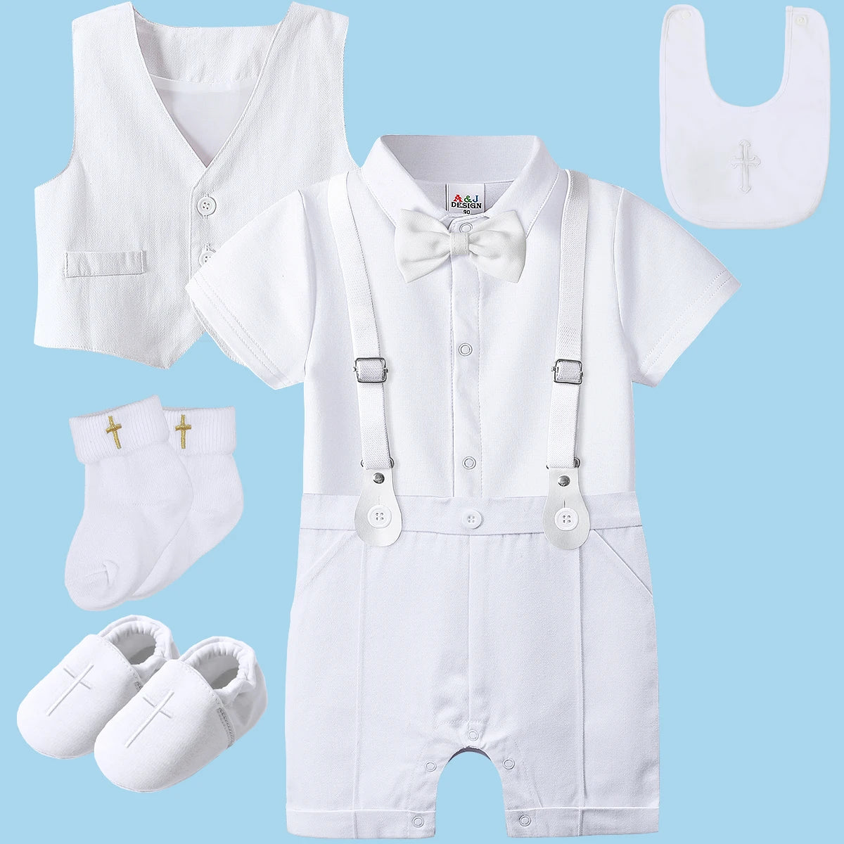 Baby Boys Baptism Outfit Infant Wedding Gentleman Set Christening Formal Birthday Party Suit Suspender Bow Tie Romper