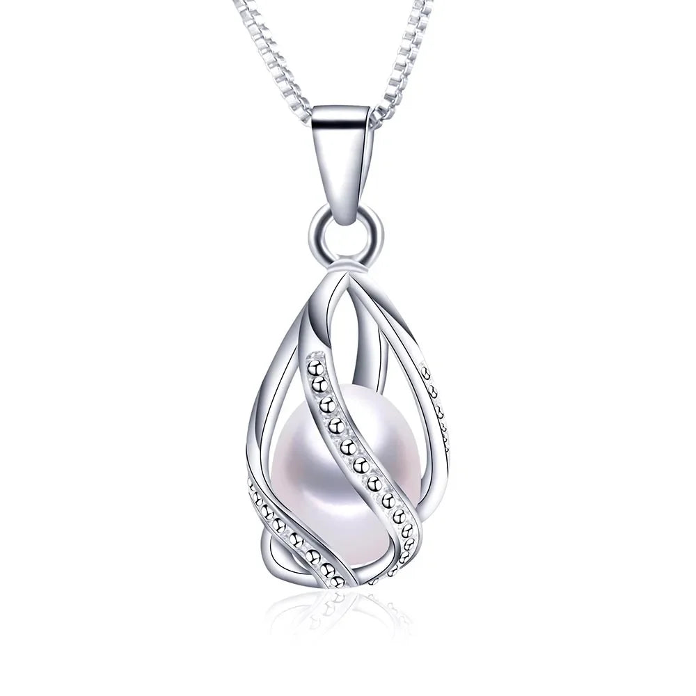 100% Natural Freshwater Pearl Cage Pendant for Women 925 sterling Silver White Pearl Pendant Necklace Jewelry with 45 Chain