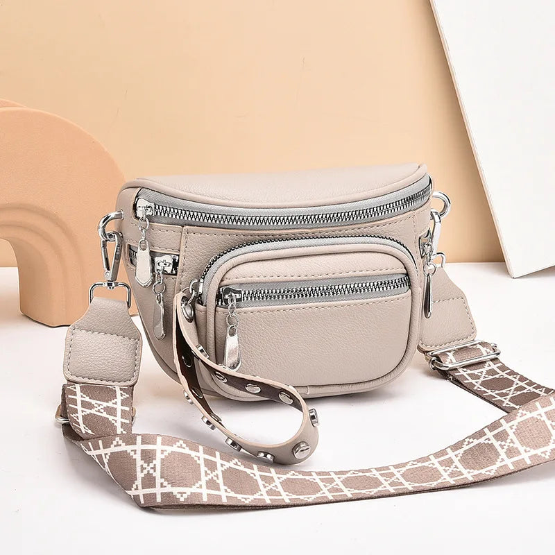 Luxury Multi-pocket 100% cowhide Crossbody Bags For Women Black Shoulder Messenger Handbags Small Chest Bag Travel Saddle bag